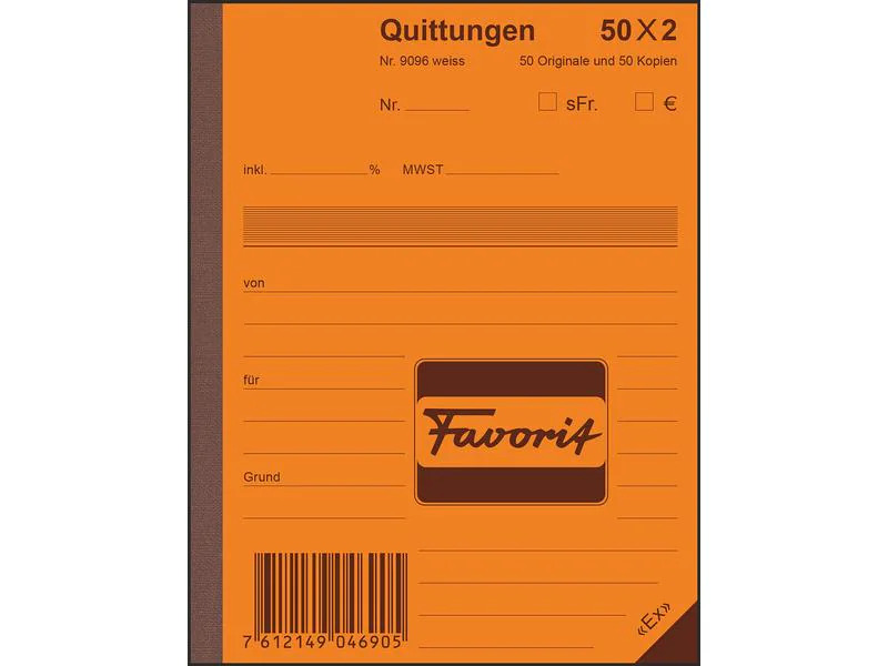 Favorit Durchschreibeblock 111 x 144 mm Quittungen, Weiss