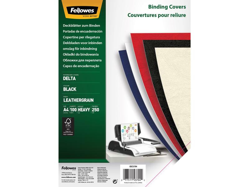 Fellowes Einbanddeckel Lederstruktur A4, 250 g/m², 100 Stück, Schwarz