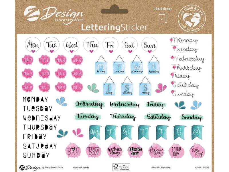 Z-Design Motivsticker A5 Lettering Tage &amp; Monate, Bunt, 136 Aufkleber