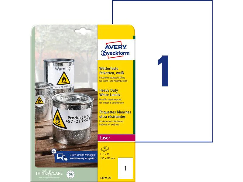 Avery Zweckform Universal-Etiketten L4775-20 210 x 297 mm Wetterfest