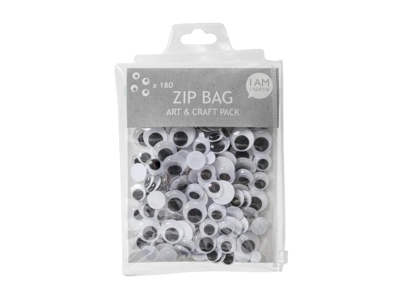 I AM CREATIVE Wackelaugen  Zip Bag 180-teilig, 10 - 20 mm