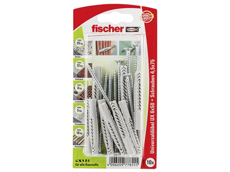 Fischer Universaldübel  UX 6 x 50 S, 10 Stück