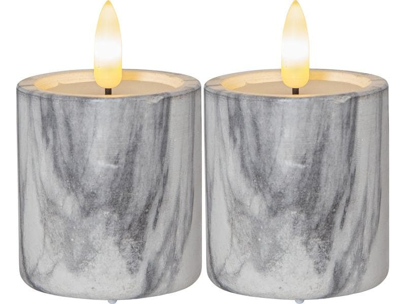 Star Trading LED-Kerze Pillar Flamme Marble Ø 5.5 x 9 cm, Grau, 2 Stk