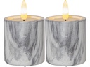 Star Trading LED-Kerze Pillar Flamme Marble Ø 5.5 x 9 cm, Grau, 2 Stk
