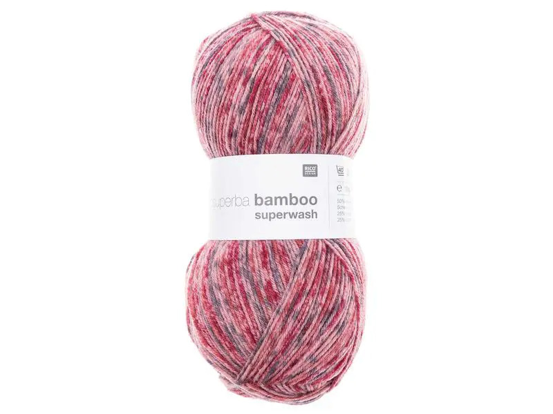Rico Design Wolle Bamboo für Socken 4-fädig,100 g, Pink; Rosa; Rot