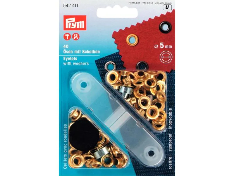 Prym Ösen + Scheiben 5 mm, Gold, 40 Stück