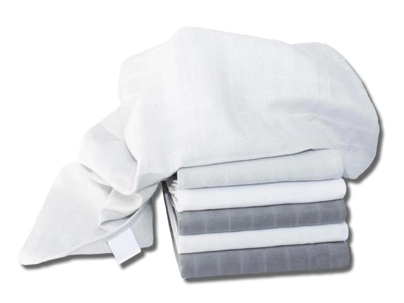 MAKIAN Mulltuch 6-er Set 70 x 70 cm Grau und Weiss uni
