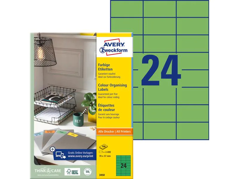 Avery Zweckform Universal-Etiketten 3450 70 x 37 mm, Grün