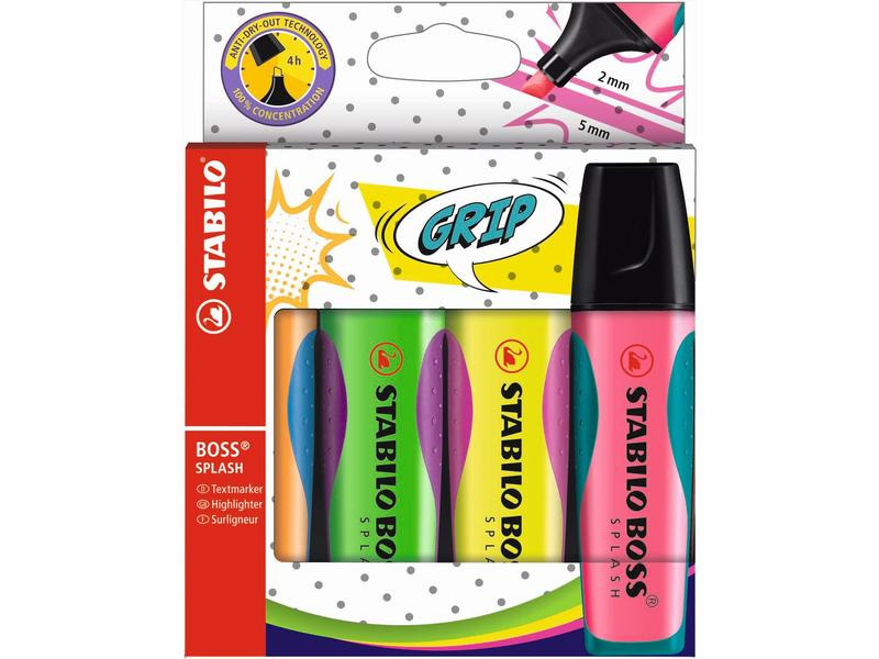 STABILO Textmarker Boss Splash Mehrfarbig, 4 Stück