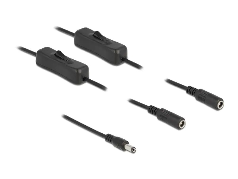 Delock Hohlstecker Kabel DC 5.5 x 2.1 mm zu 2 x DC mit Schalter 1 m
