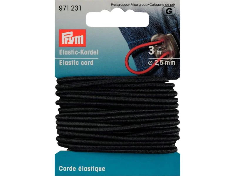 Prym Elastikband Kordel 2.5 mm, Schwarz