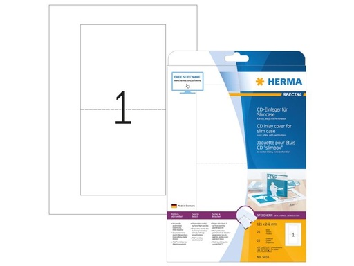 [90009982 1085817] HERMA CD-Einleger 5033 Weiss, 25 Stück