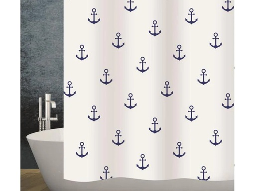 [90100048 1070235] diaqua® Duschvorhang Anchor 180 x 200 cm, Weiss / Blau