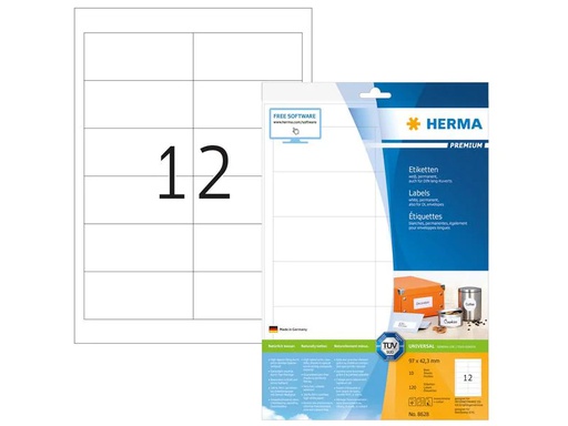 [90010032 1103043] HERMA Universal-Etiketten Premium 97 x 42.3 mm, 120 Etiketten