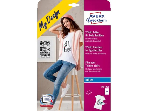 [90100671 926346] Avery Zweckform Aufbügelfolie Avery Inkjet, für weisse/helle Textilien
