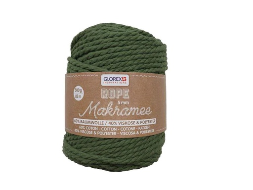 [90010056 1162216] Glorex Wolle Makramee Rope gedreht 5 mm, 500 g, Olivgrün