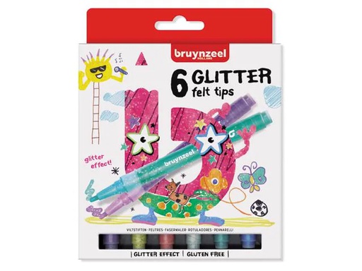 [90100888 1159882] Bruynzeel Filzstift Glitzer für Kinder, 6 Stück