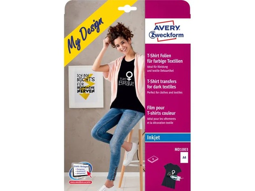 [90101607 926347] Avery Zweckform Aufbügelfolie Avery Inkjet, für farbige/dunkle Textilien