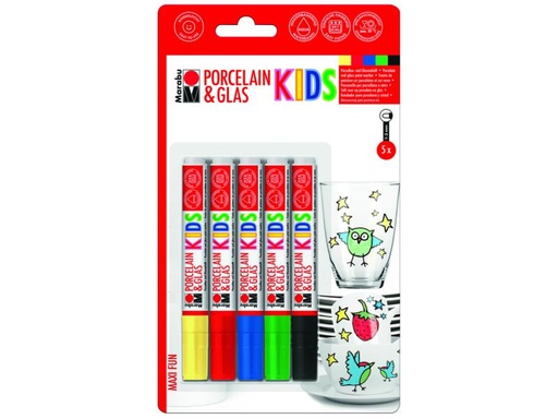 [90101618 556309] Marabu Porzellan- und Glasmarker Kids 5 Stück