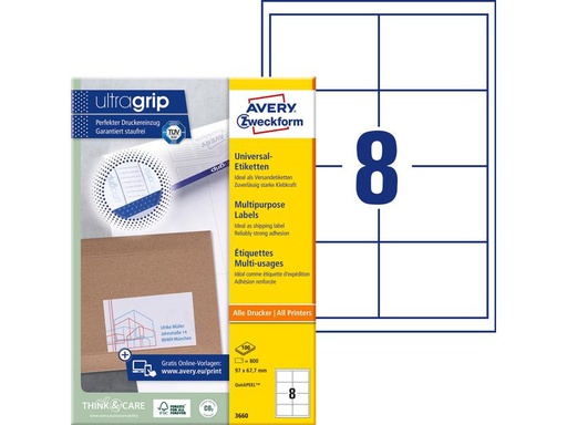 [90101804 140111] Avery Zweckform Universal-Etiketten 3660 97 x 67.7 mm, 100 Blatt