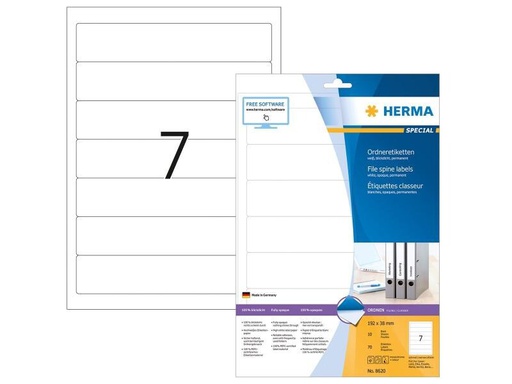 [90101908 1060683] HERMA Ordneretiketten 8620 192 x 38 mm permanent, Weiss
