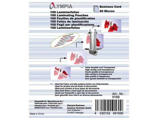 [90010225 203289] Olympia Laminierfolie 65 x 100 x 20 mm, 80 µm, 100 Stück, Glänzend