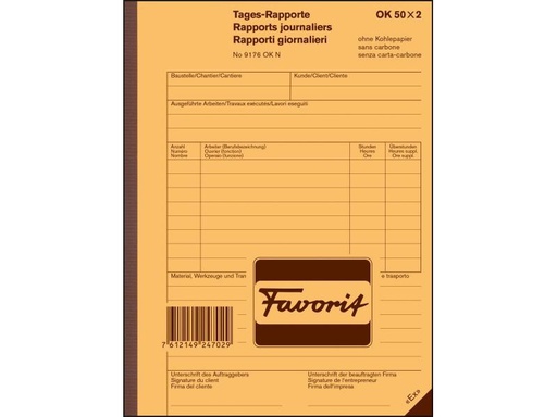 [90102555 683197] Favorit Durchschreibeblock 156 x 210 mm Tages-Rapporte, Weiss