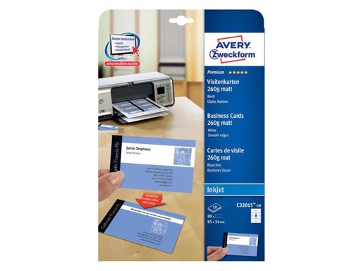 [90102602 137277] Avery Zweckform Visitenkarten-Etiketten Inkjet 85 x 54 mm 80 Stück