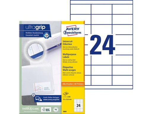 [90103023 926239] Avery Zweckform Universal-Etiketten 3664 70 x 33.8 mm, 100 Blatt