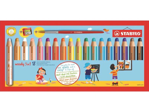[90103799 1103449] STABILO Farbstifte Woody 3in1 mit Spitzer/Pinsel, 18er Etui