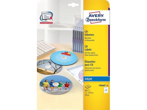 [90104602 926323] Avery Zweckform CD-Etiketten C9660-25 Ø 117 mm
