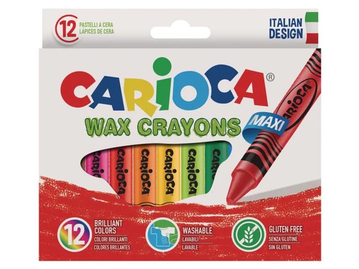 [90105465 722679] Carioca Wachsmalstifte Maxi Wax 12 Stück, Mehrfarbig