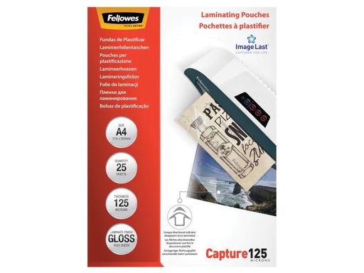 [90107450 56600] Fellowes Laminierfolie A4, 125 µm, 25 Stück, Glänzend