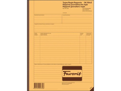 [90001053 1211620] Favorit Durchschreibeblock 111 x 144 mm Tages-Rapporte