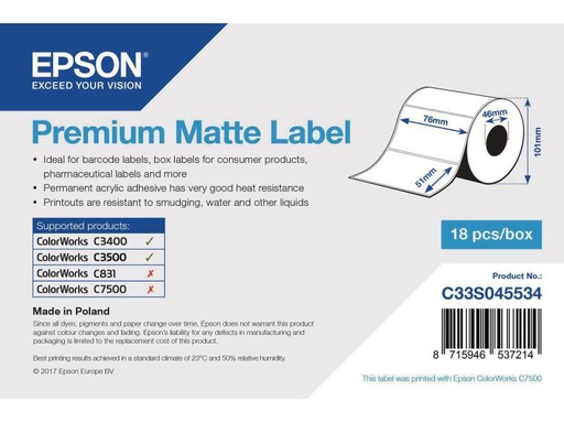 [90107705 328320] Epson Etikettenrolle Premium 76 x 51 mm