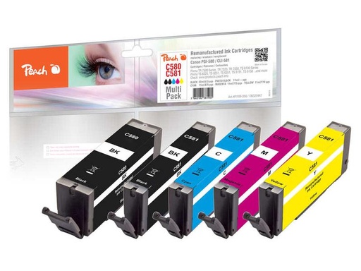 [90109025 1142514] Peach Tintenset Canon PGI-580 / CLI-581 BK, PBK, C, M, Y
