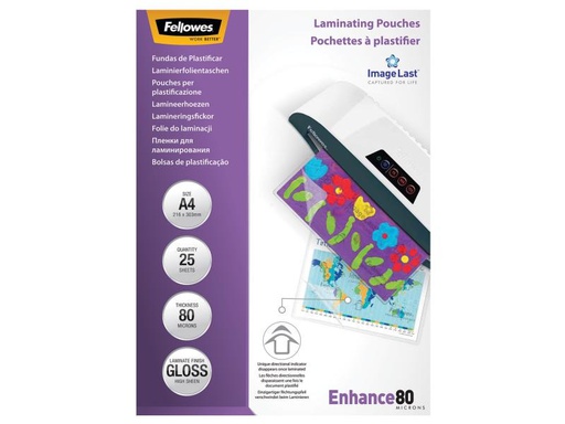 [90109057 56587] Fellowes Laminierfolie A4, 80 µm, 25 Stück, Glänzend
