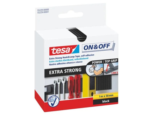 [90110890 339084] tesa Klettband-Rolle On &amp; Off 50 mm x 1 m, Schwarz