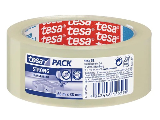 [90110991 521628] tesa Klebeband strong 38 mm x 66 m, 1 Rolle Transparent
