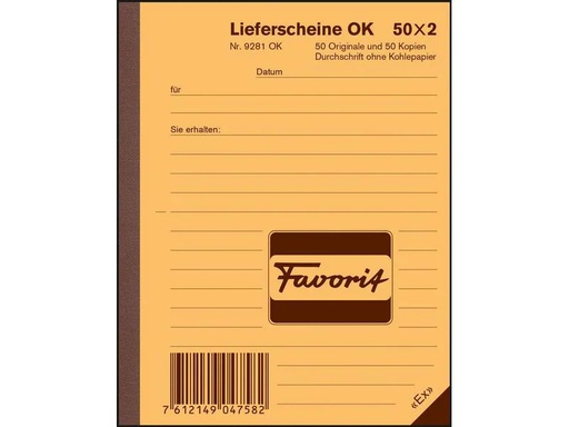 [90111116 1211605] Favorit Durchschreibeblock 113 x 144 mm Lieferscheine, 50 x 2 Blatt