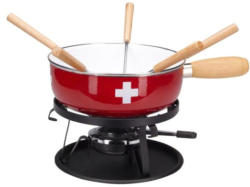 [90112509 932913] Nouvel Käsefondue-Set CH-Kreuz 9 Teile, Rot/Weiss