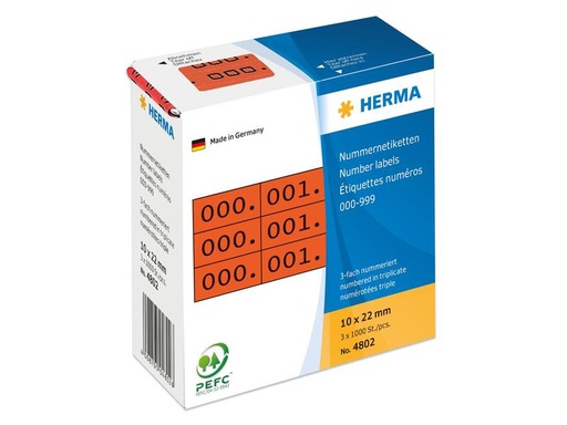[90112842 1123687] HERMA Nummer-Etiketten 4802 10 x 22 mm, Rot