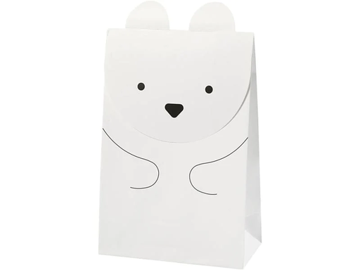 [90112916 814673] Creativ Company Geschenktüte Eisbär 6 x 12 x 18 cm, 6 Stück, Weiss