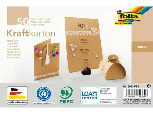[90113632 1094680] Folia Kraftkarton Motivblock Kraftpapier A5 230 g/m², 50 Blatt