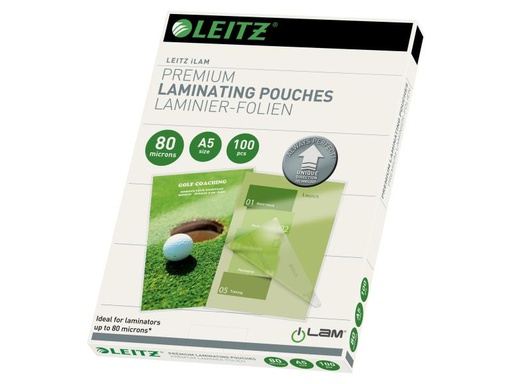[90113820 627351] Leitz Laminierfolie Premium A5, 80 µm, 100 Stück, Glänzend