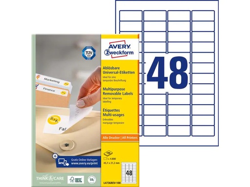 [90115673 1131952] Avery Zweckform Universal-Etiketten L4736REV 35.6 x 16.9 mm, 10 Blatt