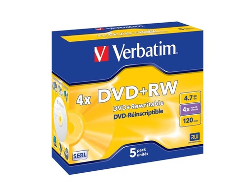 [90011583 39701] Verbatim DVD+RW 4.7 GB, Jewelcase (5 Stück)