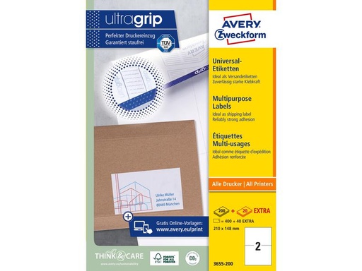 [90116202 926253] Avery Zweckform Universal-Etiketten 3655 210 x 148 mm, 220 Blatt