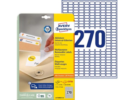 [90116247 926257] Avery Zweckform Mini-Etiketten Stick + Lift 17.8 x 10 mm, 30 Blatt