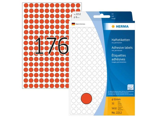 [90117350 1092653] HERMA Vielzweck-Etiketten 2212 Ø 8 mm, Rot, 32 Blatt